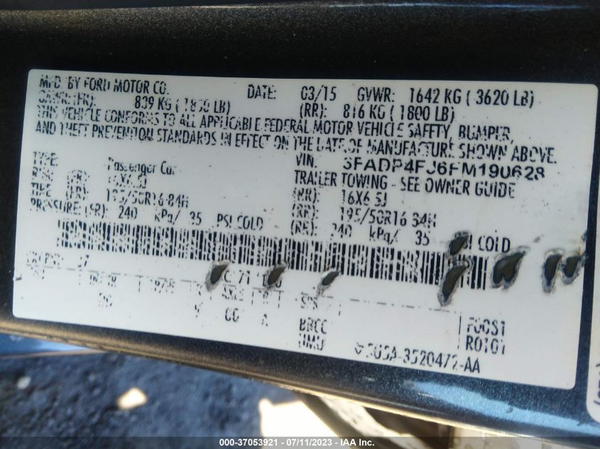 2015 FORD FIESTA TITANIUM - 3FADP4FJ6FM190628