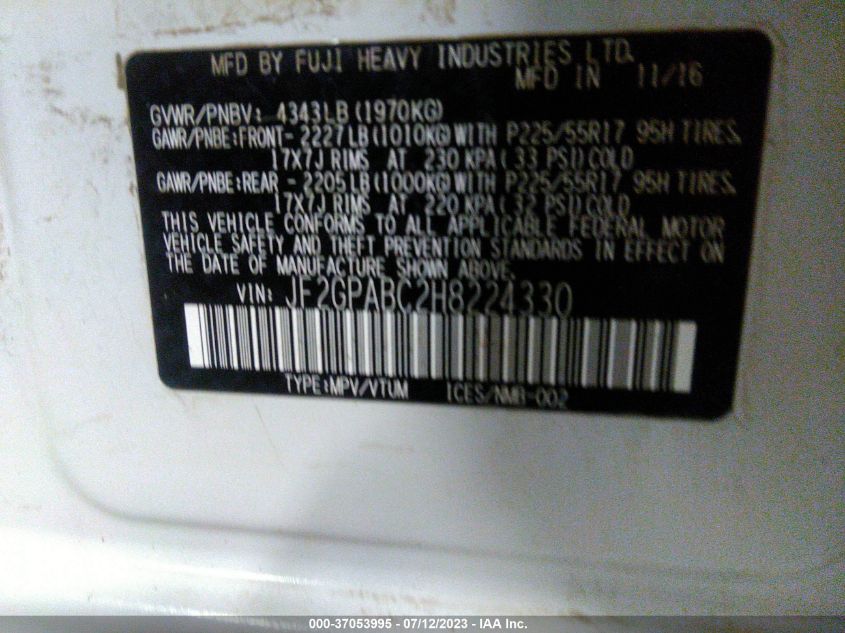 2017 SUBARU CROSSTREK PREMIUM - JF2GPABC2H8224330