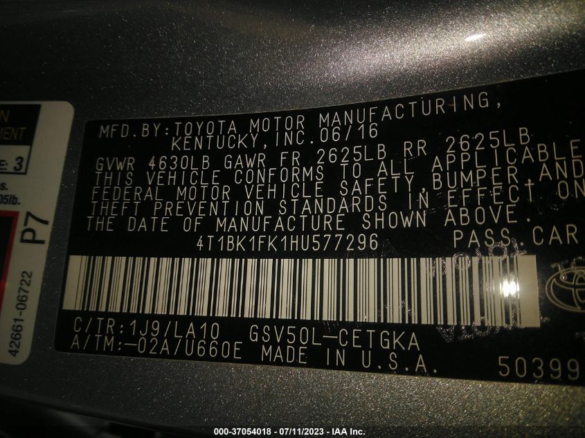 2017 TOYOTA CAMRY V6 - 4T1BK1FK1HU577296