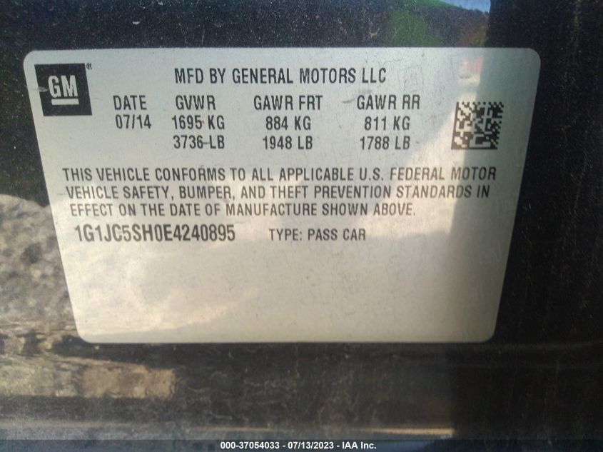 2014 CHEVROLET SONIC LT - 1G1JC5SH0E4240895