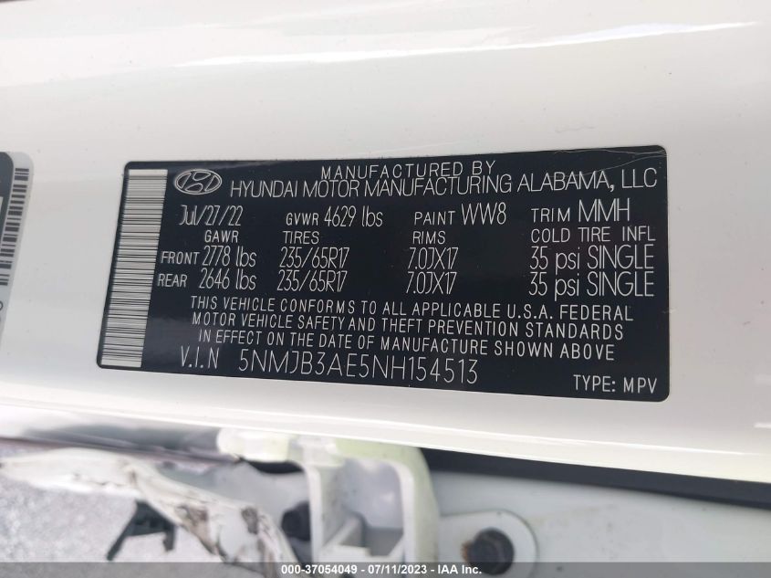 2022 HYUNDAI TUCSON SEL - 5NMJB3AE5NH154513