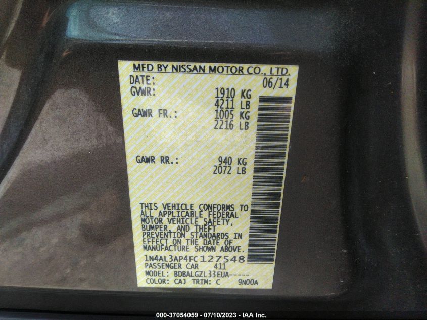 2015 NISSAN ALTIMA 2.5 S - 1N4AL3AP4FC127548