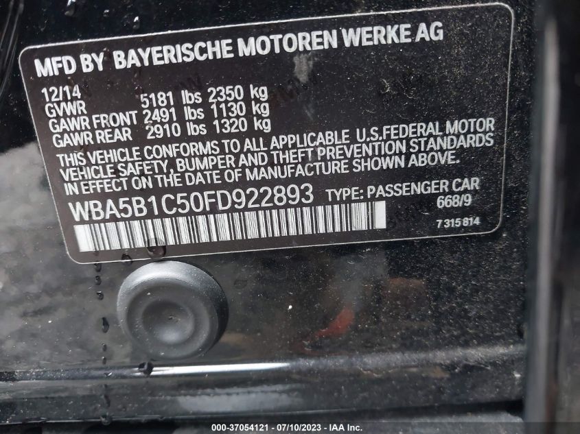 2015 BMW 5 SERIES 535I - WBA5B1C50FD922893