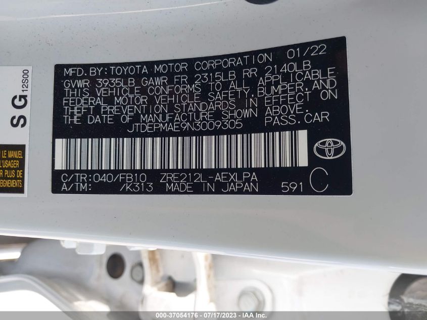 2022 TOYOTA COROLLA LE - JTDEPMAE9N3009305