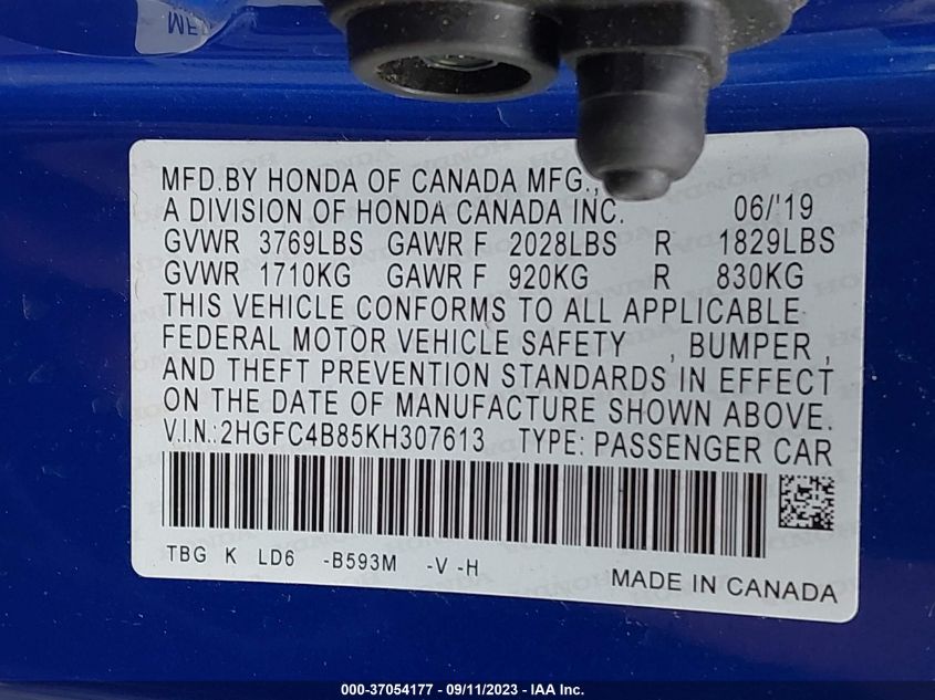 2019 HONDA CIVIC SPORT - 2HGFC4B85KH307613