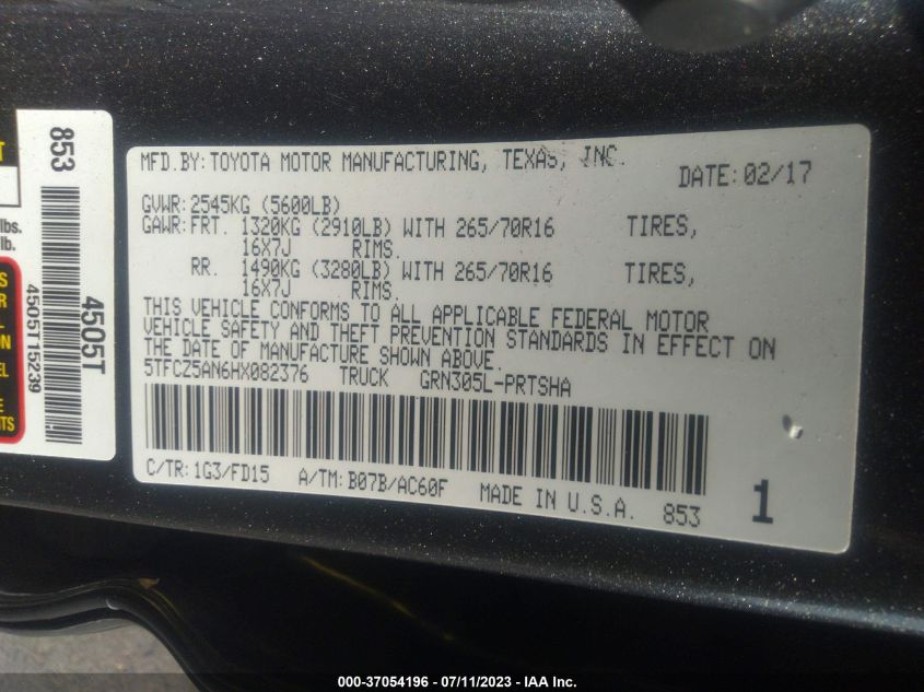 2017 TOYOTA TACOMA SR5/TRD SPORT - 5TFCZ5AN6HX082376