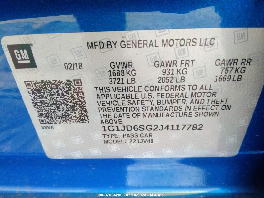 2018 CHEVROLET SONIC LT - 1G1JD6SG2J4117782