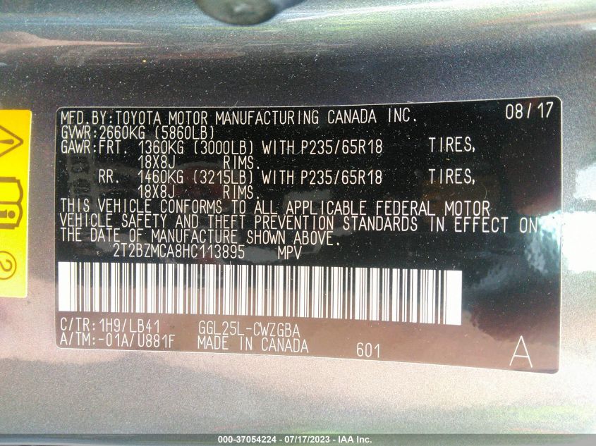2017 LEXUS RX RX 350 - 2T2BZMCA8HC113895