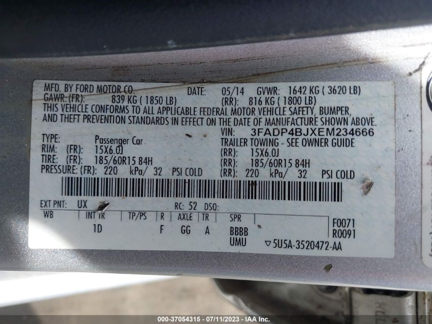 2014 FORD FIESTA SE - 3FADP4BJXEM234666