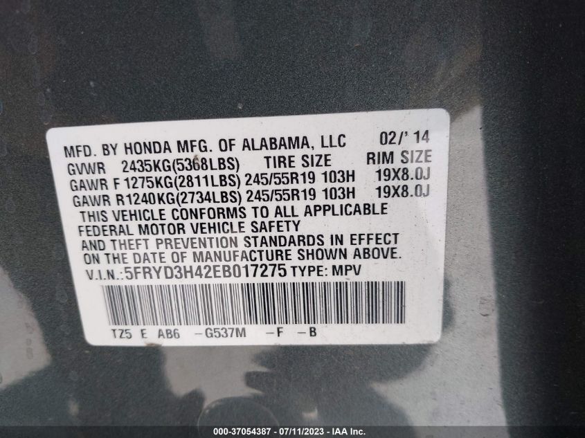 2014 ACURA MDX TECH PKG - 5FRYD3H42EB017275