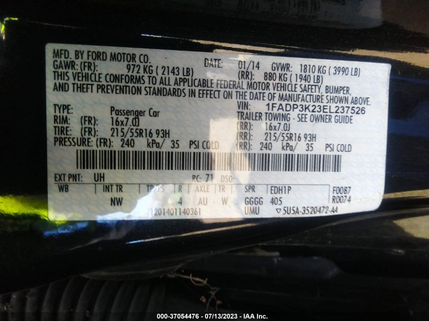 2014 FORD FOCUS SE - 1FADP3K23EL237526