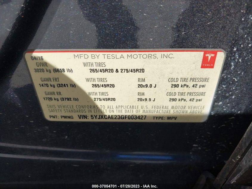 2016 TESLA MODEL X 70D/90D/75D/60D - 5YJXCAE23GF003427
