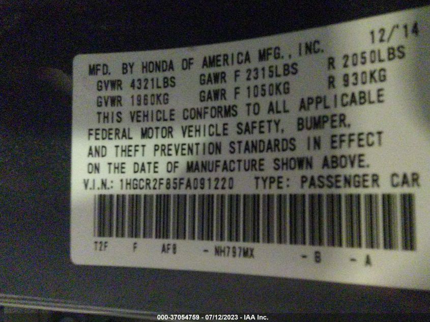 2015 HONDA ACCORD SEDAN EX-L - 1HGCR2F85FA091220