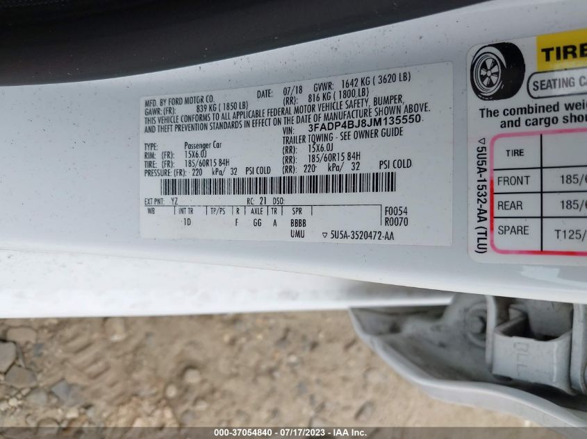 2018 FORD FIESTA SE - 3FADP4BJ8JM135550