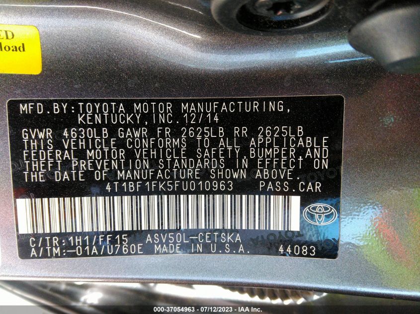 2015 TOYOTA CAMRY LE/XLE/SE/XSE - 4T1BF1FK5FU010963