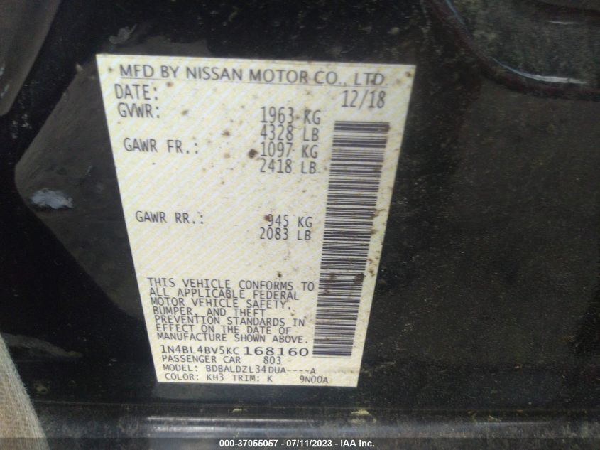 2019 NISSAN ALTIMA 2.5 S - 1N4BL4BV5KC168160