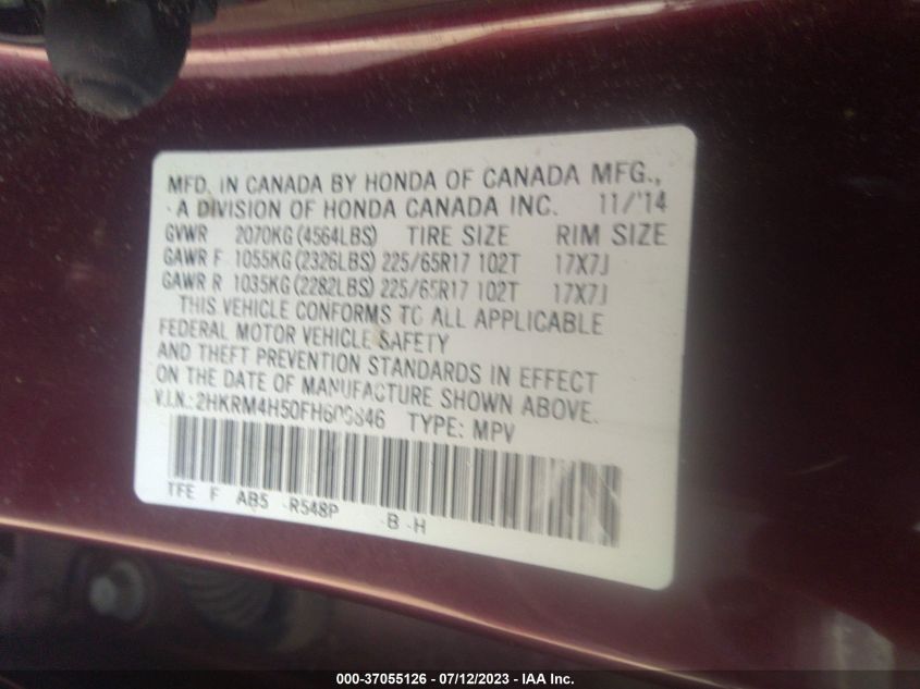 2015 HONDA CR-V EX - 2HKRM4H50FH609846