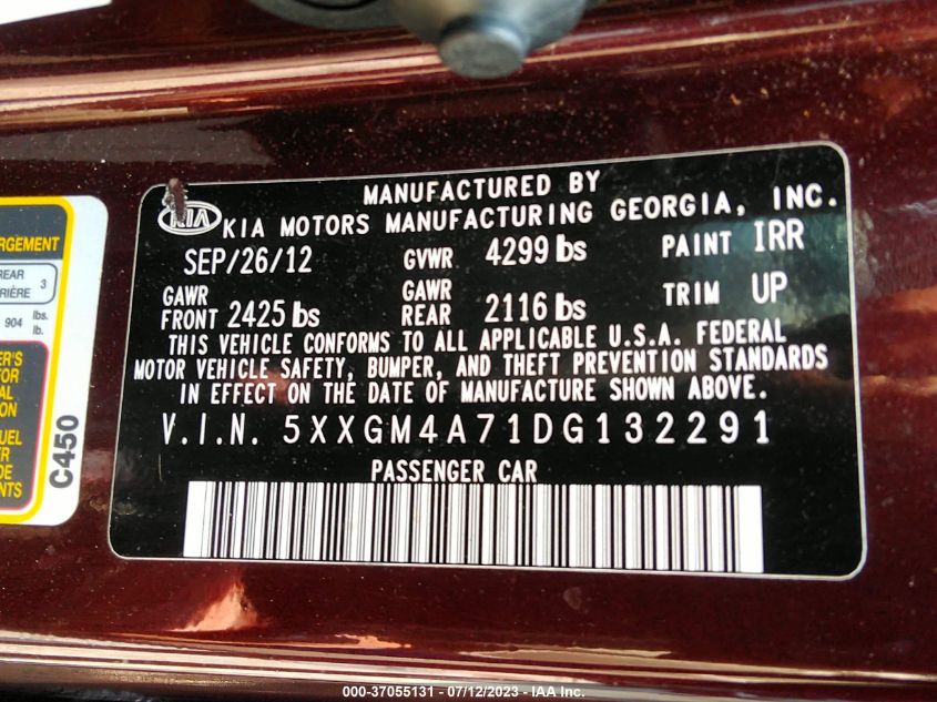 2013 KIA OPTIMA LX - 5XXGM4A71DG132291