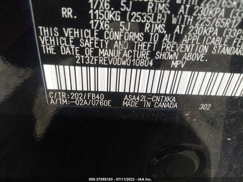 2013 TOYOTA RAV4 LE - 2T3ZFREV0DW010804