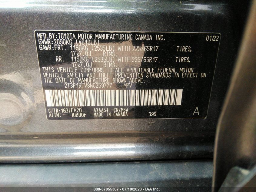 2022 TOYOTA RAV4 XLE - 2T3P1RFV8NC259777