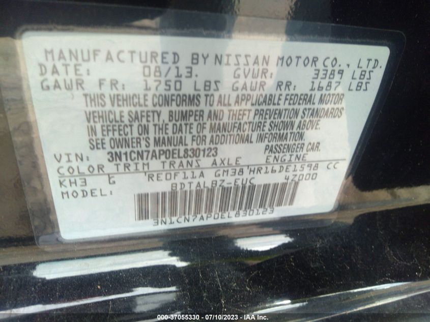 2014 NISSAN VERSA SV - 3N1CN7AP0EL830123
