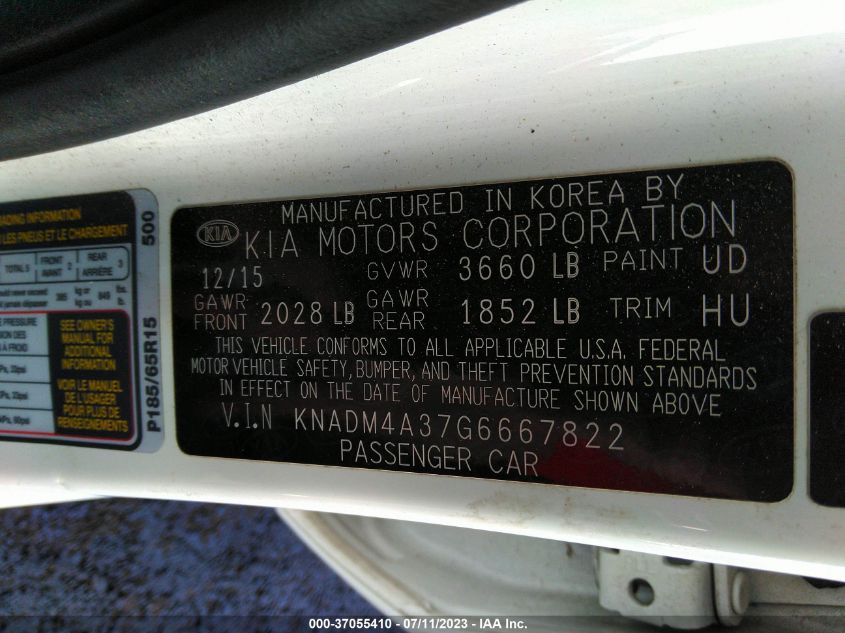 2016 KIA RIO LX - KNADM4A37G6667822