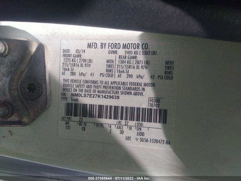 2019 FORD TRANSIT CONNECT VAN XL - NM0LS7E27K1429639