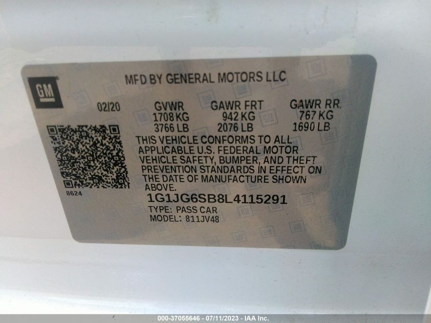 2020 CHEVROLET SONIC LT - 1G1JG6SB8L4115291