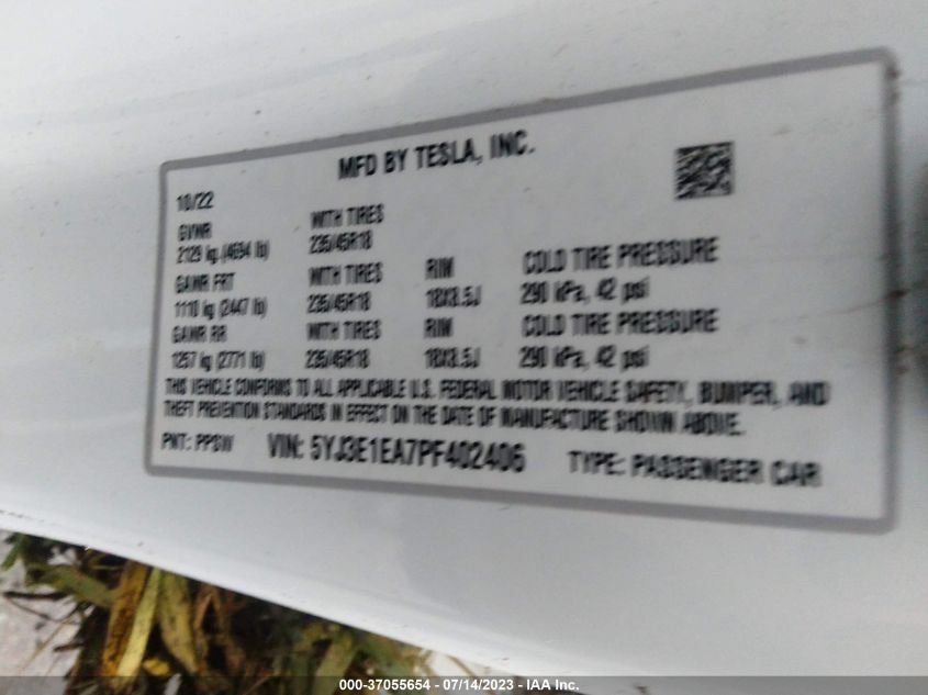 2023 TESLA MODEL 3 - 5YJ3E1EA7PF402406