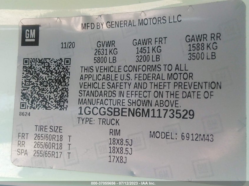 VIN 1GCGSBEN6M1173529 2021 CHEVROLET COLORADO 2WD WORK TRUCK