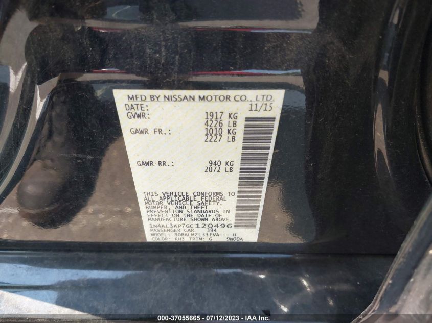 2016 NISSAN ALTIMA 2.5 SV - 1N4AL3AP7GC120496
