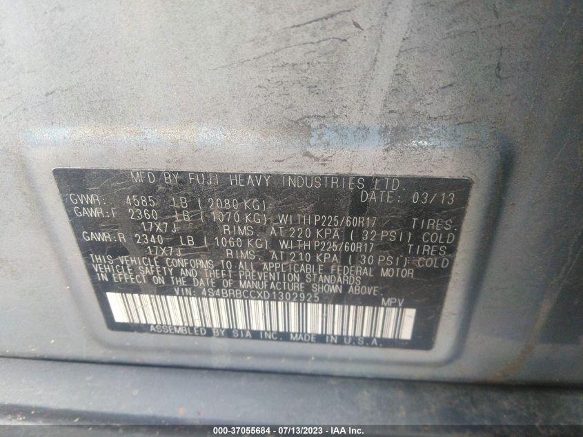 2013 SUBARU OUTBACK 2.5I PREMIUM - 4S4BRBCCXD1302925
