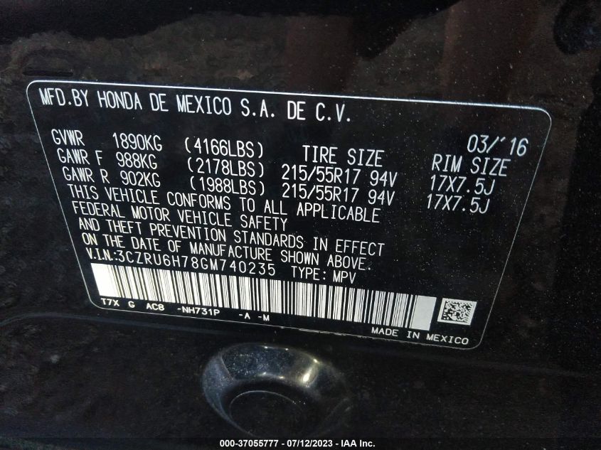 2016 HONDA HR-V EX-L W/NAVI - 3CZRU6H78GM740235