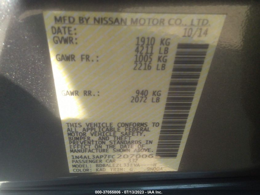 2015 NISSAN ALTIMA 2.5 S - 1N4AL3AP7FC207006