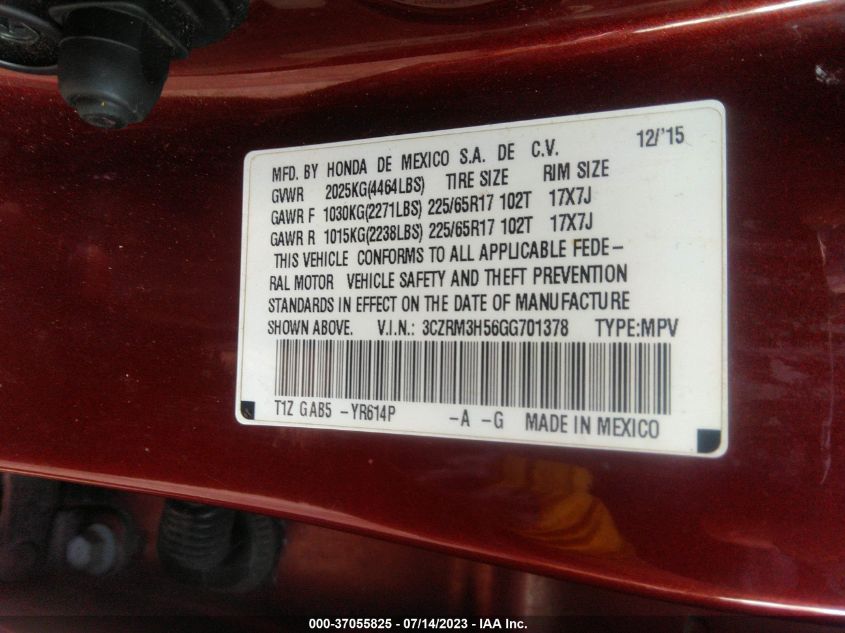 2016 HONDA CR-V EX - 3CZRM3H56GG701378