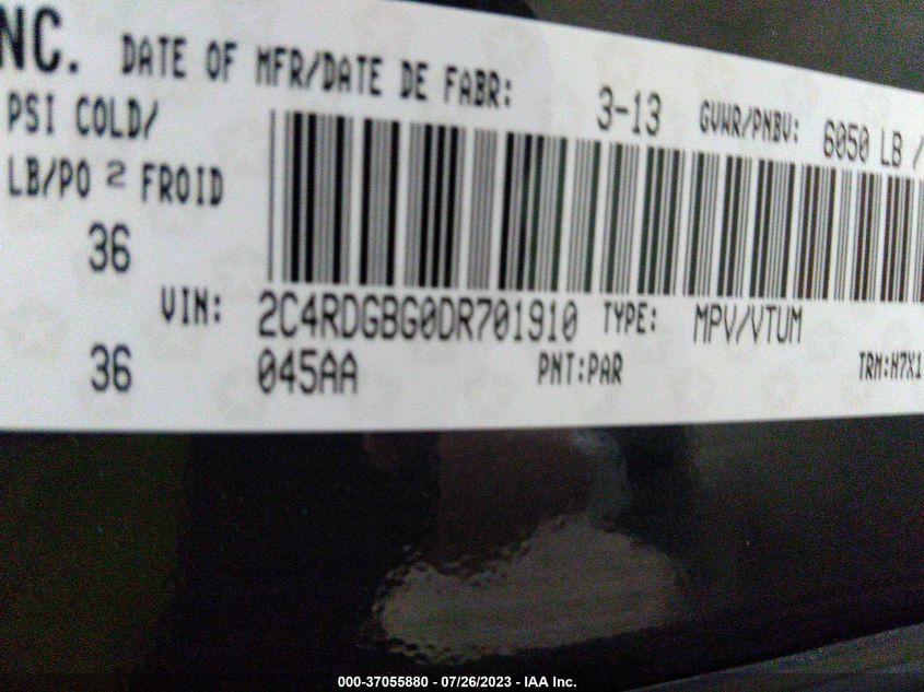 2013 DODGE GRAND CARAVAN SXT - 2C4RDGBG0DR701910