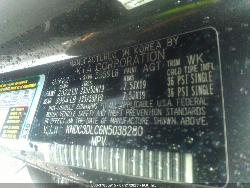 2022 KIA EV6 WIND KNDC3DLC6N5038280