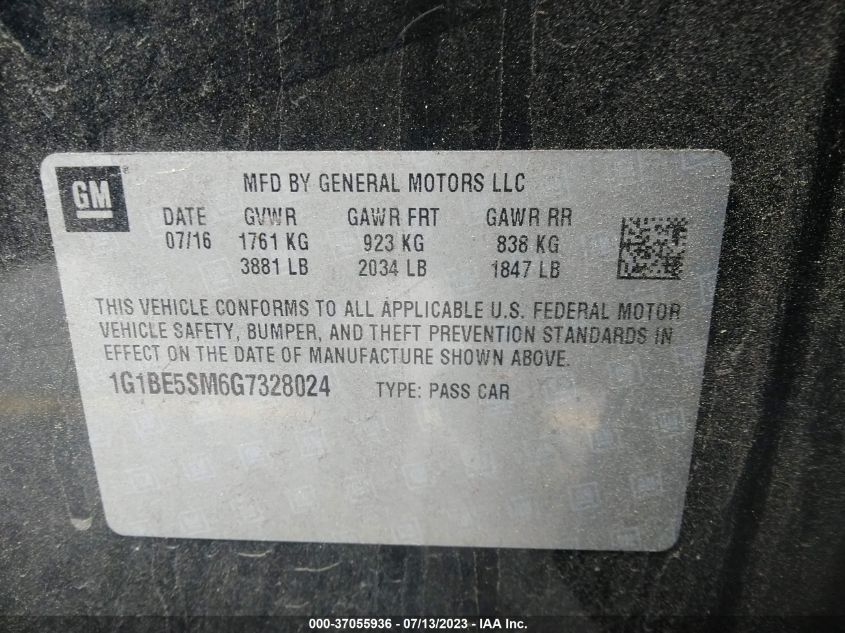 2016 CHEVROLET CRUZE LT - 1G1BE5SM6G7328024