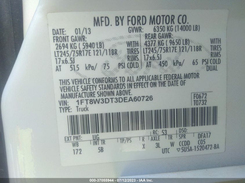 2013 FORD F350 SD 1FTHW3DT3DEA60726