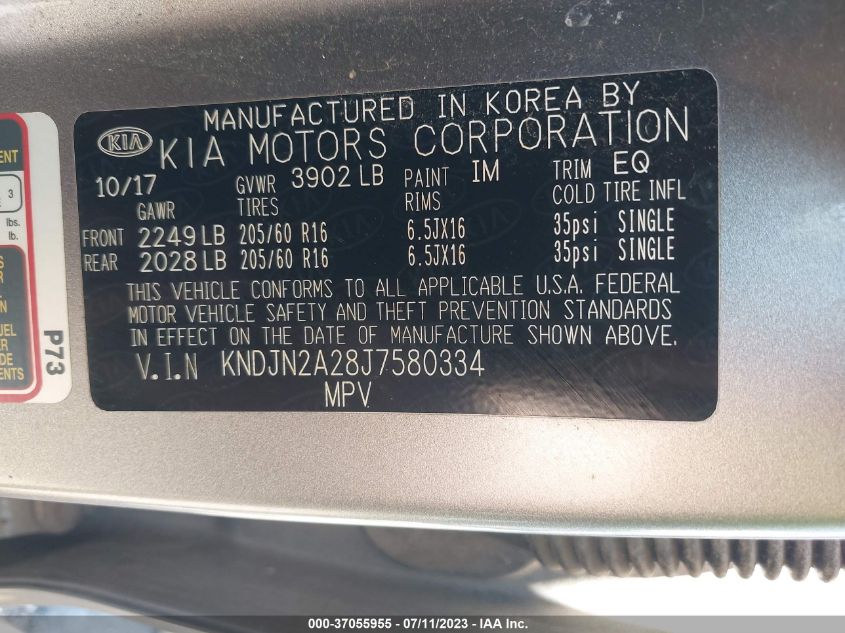 2018 KIA SOUL BASE - KNDJN2A28J7580334