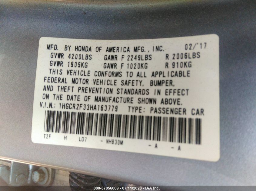 2017 HONDA ACCORD SEDAN LX - 1HGCR2F33HA163779