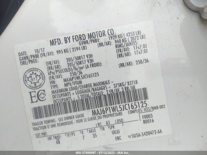 2018 FORD ECOSPORT TITANIUM - MAJ6P1WL5JC165125