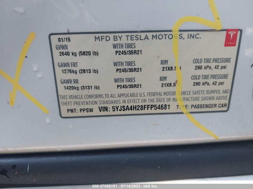 2015 TESLA MODEL S 85D/P85D/70D/90D/P90D - 5YJSA4H28FFP54681
