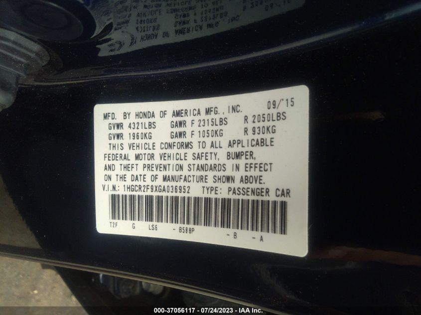 2016 HONDA ACCORD SEDAN EX-L - 1HGCR2F9XGA036952