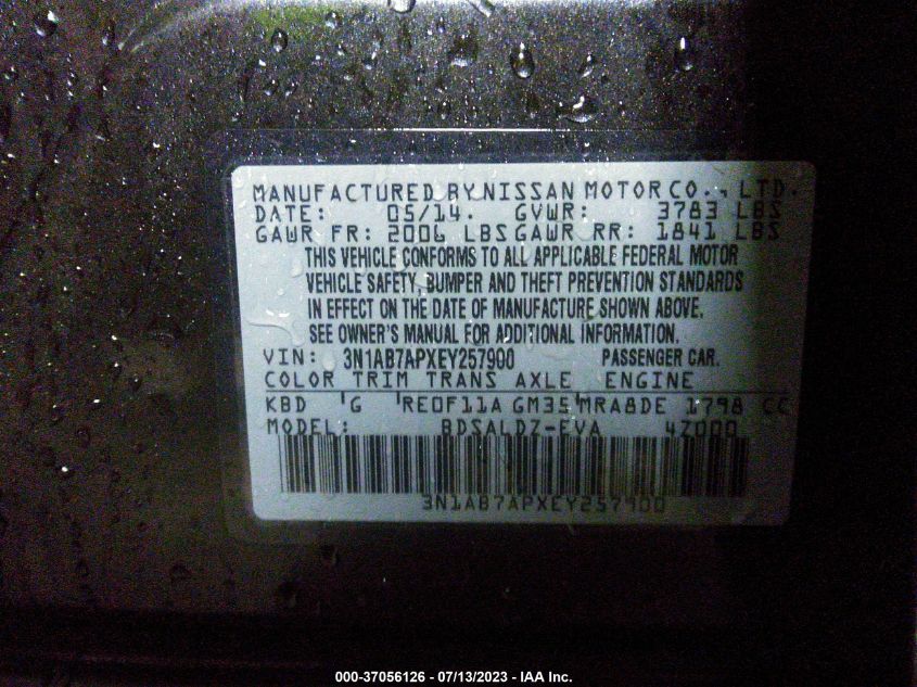 2014 NISSAN SENTRA S/FE+ S/SV/FE+ SV/SR/SL - 3N1AB7APXEY257900