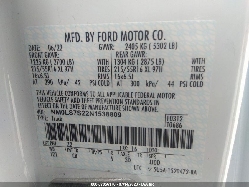 2022 FORD TRANSIT CONNECT VAN XL NM0LS7S22N1538809