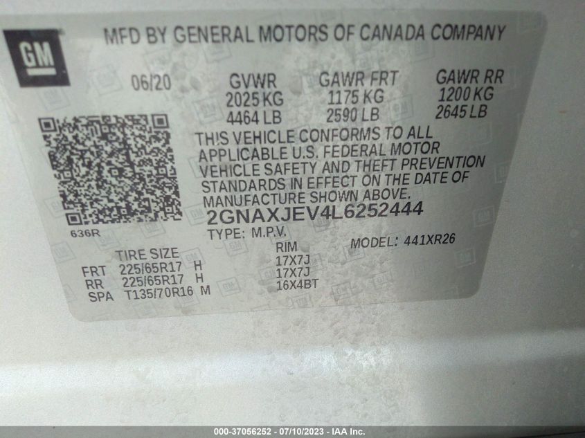 2020 CHEVROLET EQUINOX LT - 2GNAXJEV4L6252444
