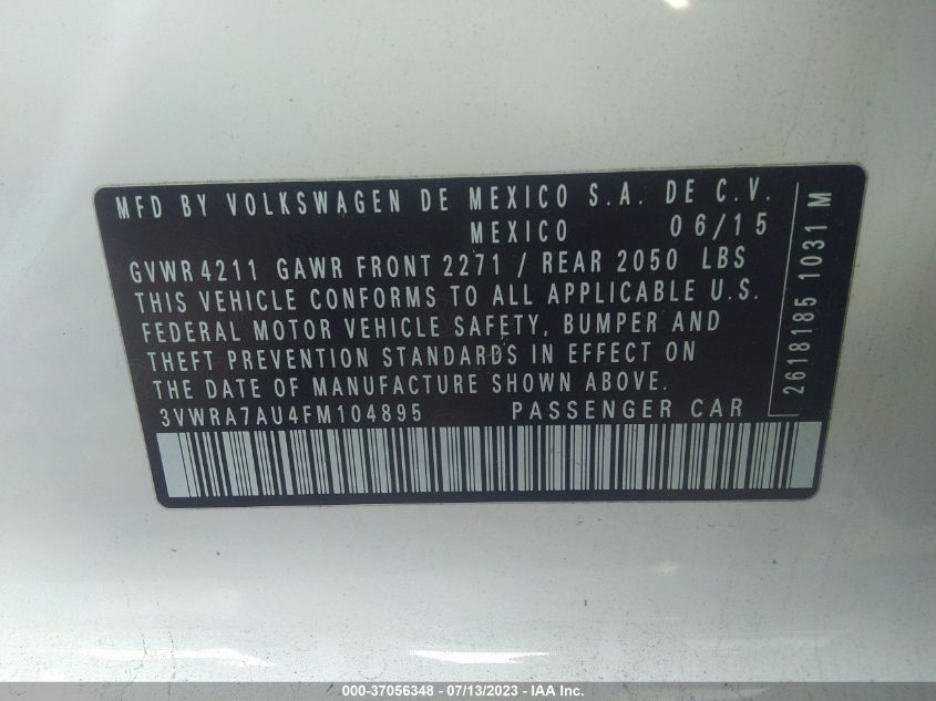 2015 VOLKSWAGEN GOLF TDI S - 3VWRA7AU4FM104895