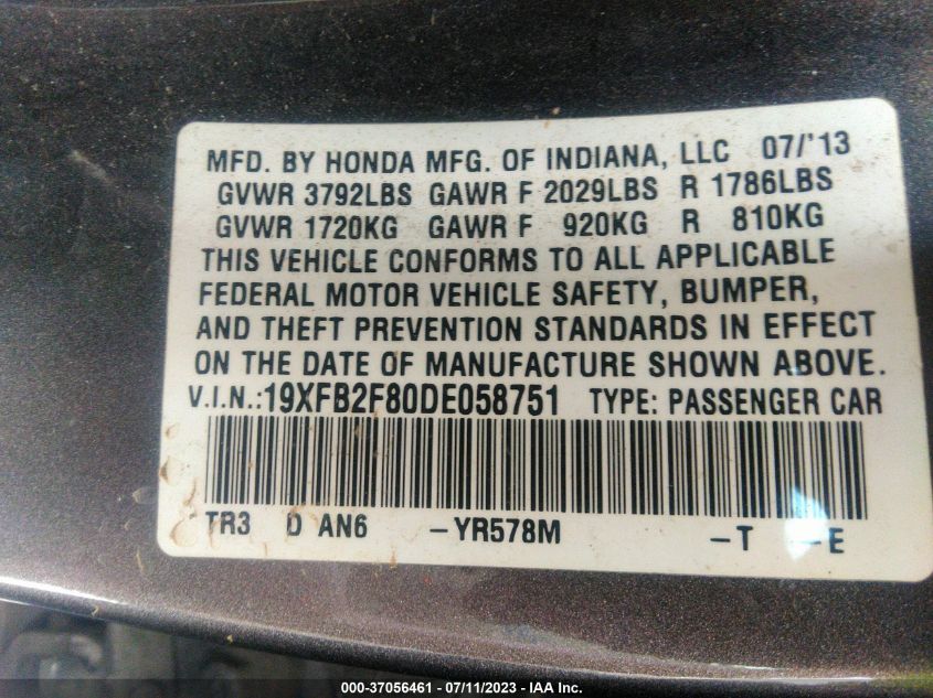 2013 HONDA CIVIC SDN EX - 19XFB2F80DE058751