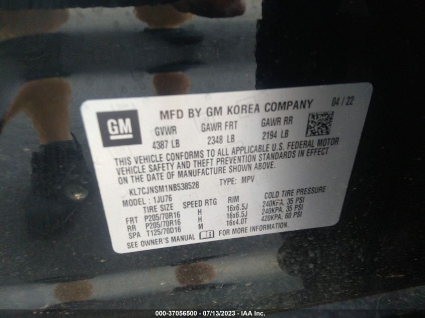 2022 CHEVROLET TRAX LS - KL7CJNSM1NB538528